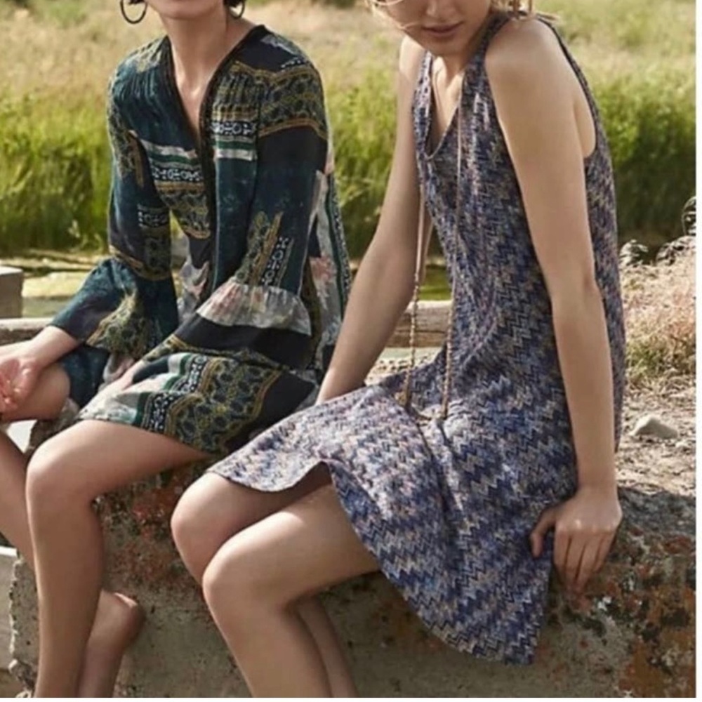 Anthropologie Maeve Boho Chic Blue Knit Multi-Color Sweater Dress - Picture 2 of 9